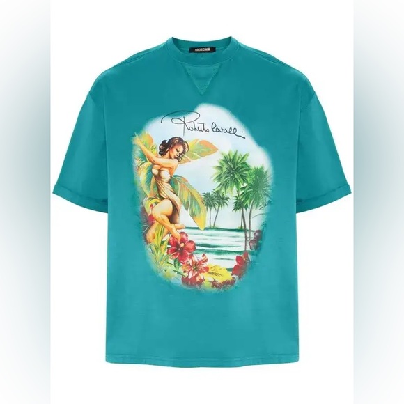 ROBERTO CAVALLI Hawaii-Print Cotton T-shirt - Picture 2 of 11